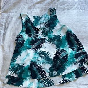 White House Black Market Teal and Black Palm Tank Top